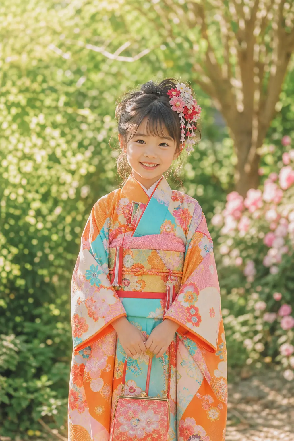 花飾りと着物姿の七五三の女の子